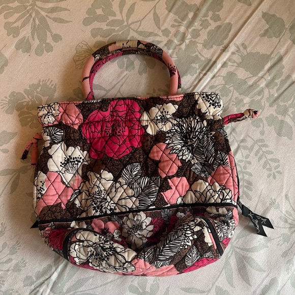 Vera Bradley Retired Mocha Rouge Glenna Small Drawstring Satchel Bag - Picture 3 of 14